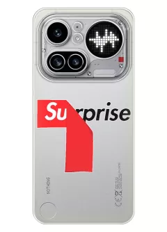 Nothing Phone 4A Pro прикольный прозрачный силиконовый чехол Surprise в стиле Suprime
