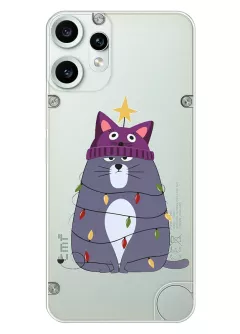 Nothing CMF Phone 2 Pro прозрачный чехол из силикона - Кот новогодняя елка