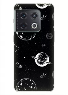 Силиконовый бампер на ВанПлюс 10 Про с черно-белым принтом планет