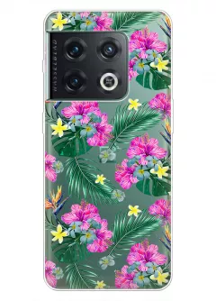 ВанПлюс 10 Про прозрачный силиконовый чехол с тропическими цветами