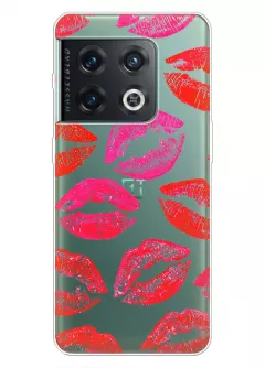 Чехол для OnePlus 10 Pro с поцелуями, следами из помады на прозрачном силиконе