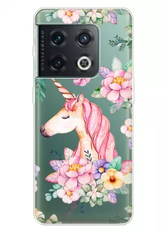 Чехол на OnePlus 10 Pro для девочек - Единорог в цветах