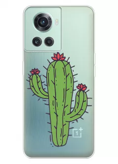 Чехол для OnePlus 10R с рисунком на прозрачном силиконе - Тропический кактус