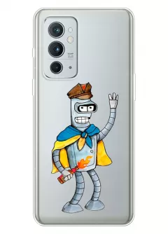 Прозрачный чехол на OnePlus 9RT 5G с Бендером и коктелем Молотова