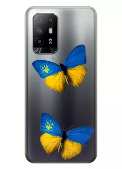 Чехол для OPPO A94 5G / A95 5G / F19 Pro+ из прозрачного силикона - Бабочки из флага Украины