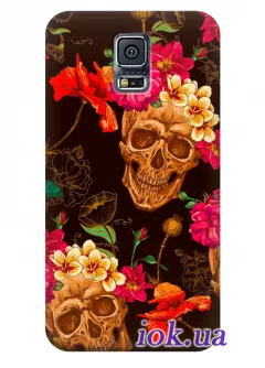 Чехол для Galaxy S5 Plus - Черепа с цветами
