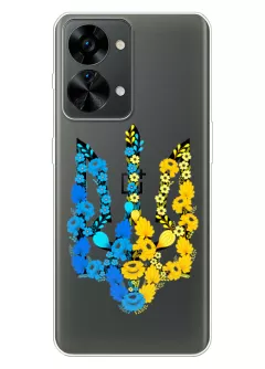 Чехол для OnePlus Nord 2T 5G из прозрачного силикона - Герб Украины в цветах
