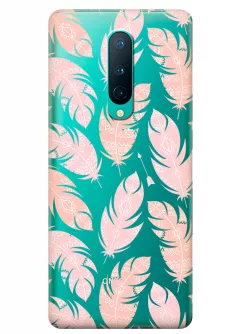 Прозрачный чехол на OnePlus 8 - Розовые перья