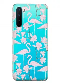 Прозрачный чехол для OnePlus Nord - Розовые фламинго