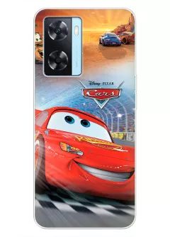 OPPO A57s чехол силиконовый - Cars Тачки лого Молния Маккуин на финише