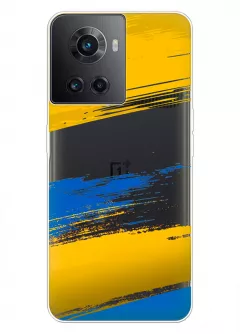 Чехол на OnePlus Ace из прозрачного силикона с украинскими мазками краски