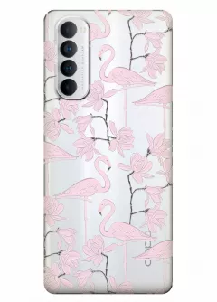 Чехол для OPPO Reno 4 Pro - Розовые фламинго