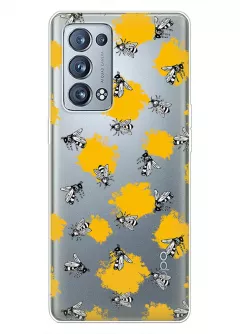 Чехол для OPPO Reno 6 Pro Plus 5G с нарисованными пчелами на прозрачном силиконе