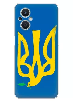 Чехол на OPPO Reno8 Lite с сильным и добрым гербом Украины в виде ласточки