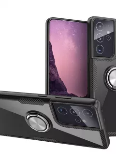 TPU+PC чехол Deen CrystalRing for Magnet (opp) для Samsung Galaxy S21 Ultra, Бесцветный / Черный