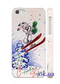 Чехол на iPhone 5C - Заяц на лыжах