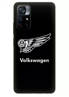 Бампер для Поко М4 Про 5Дж из силикона - Volkswagen Фольксваген белый логотип крупным планом и название вектор-арт 