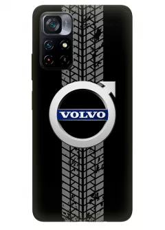 Наладка для Поко М4 Про 5Дж из силикона - Volvo Вольво классический логотип крупным планом и следы шин колеса