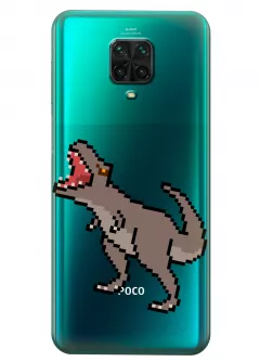 Прозрачный чехол на Poco M2 Pro - Пиксельный динозавр