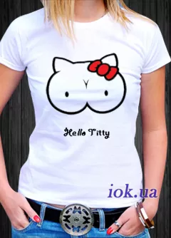 Прикольная, яркая летняя футболка Hello Titty, на подарок, Hello Kitty - By Tani