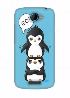 Чехол на HTC One S - Пингвины