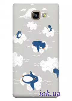 Веселая накладка для Galaxy A7 (2016) с прикольными пингвинами на пазлах