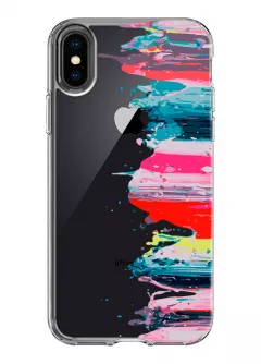Силиконовый чехол для iPhone X с красками на черном смартфоне