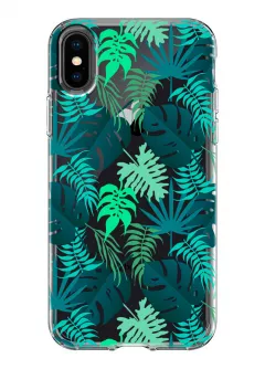 Силиконовый чехол для iPhone X с пальмовыми листьями на черном смартфоне