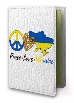 Кожаная обложка на паспорт с патриотическим рисунком - Peace Love Ukraine