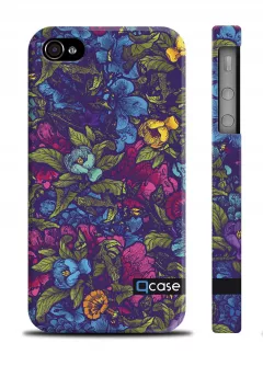 Пластиковый 3D кейс Qcase для Айфон 4, 4с - Flowers violet
