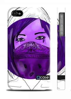 Авторский 3D чехол Qcase с девушкой для Айфон 4, 4с, - Dange (Violet Girl)