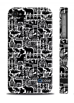 Чехол Qcase с черно-белым рисунком для Айфон 4, 4с, - Marimekko Black
