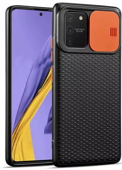 Чехол Camshield Black TPU со шторкой защищающей камеру для Samsung Galaxy S10 Lite, Черный / Оранжевый
