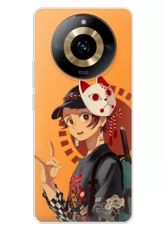Realme 11 чехол силиконовый прозрачный - Demon Slayer Танджиро с маской