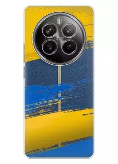 Чехол на Realme 12 Pro из прозрачного силикона с украинскими мазками краски