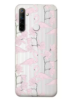 Чехол для Realme 6i с клевыми розовыми фламинго