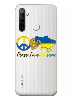 Чехол на Realme 6i с патриотическим рисунком - Peace Love Ukraine