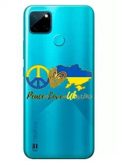 Чехол на Realme C21Y с патриотическим рисунком - Peace Love Ukraine