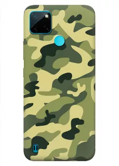 Военный чехол на Realme C25Y из прочного силикона с хаки принтом - Зеленый камуфляж