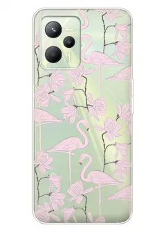 Чехол для Realme C35 с клевыми розовыми фламинго