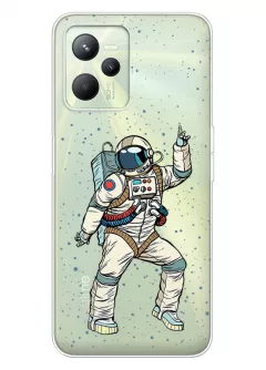 Риалми С35 прозрачный силиконовый чехол с принтом - Веселый космонавт