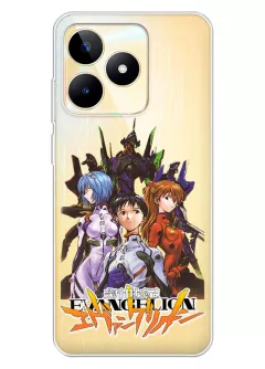 Realme C51 5G чехол из прозрачного силикона - Лого с персонажами Evangelion