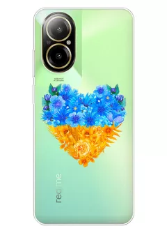 Патриотический чехол Realme C67 4G с рисунком сердца из цветов Украины