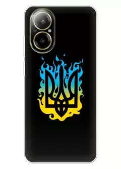 Чехол на Realme C67 4G с справедливым гербом и огнем Украины