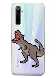 Прозрачный чехол для Realme 6 - Пиксельный динозавр