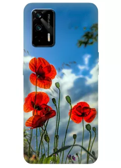 Чехол на Realme GT 5G с нежными цветами мака на украинской земле
