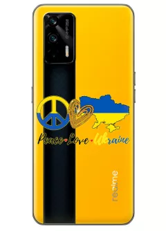 Чехол на Realme GT 5G с патриотическим рисунком - Peace Love Ukraine