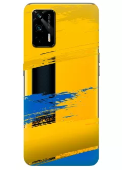 Чехол на Realme GT 5G из прозрачного силикона с украинскими мазками краски