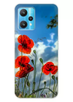 Чехол на Realme 9 4G с нежными цветами мака на украинской земле
