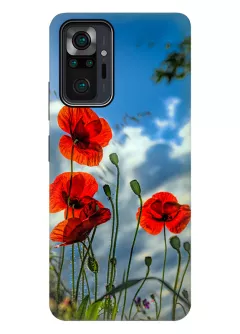 Противоударный пластиковый чехол на Redmi Note 10 Pro с нежными цветами мака на украинской земле